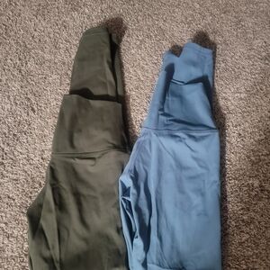 Women's Dual-Tone Leggings - Olive and Sky Blue